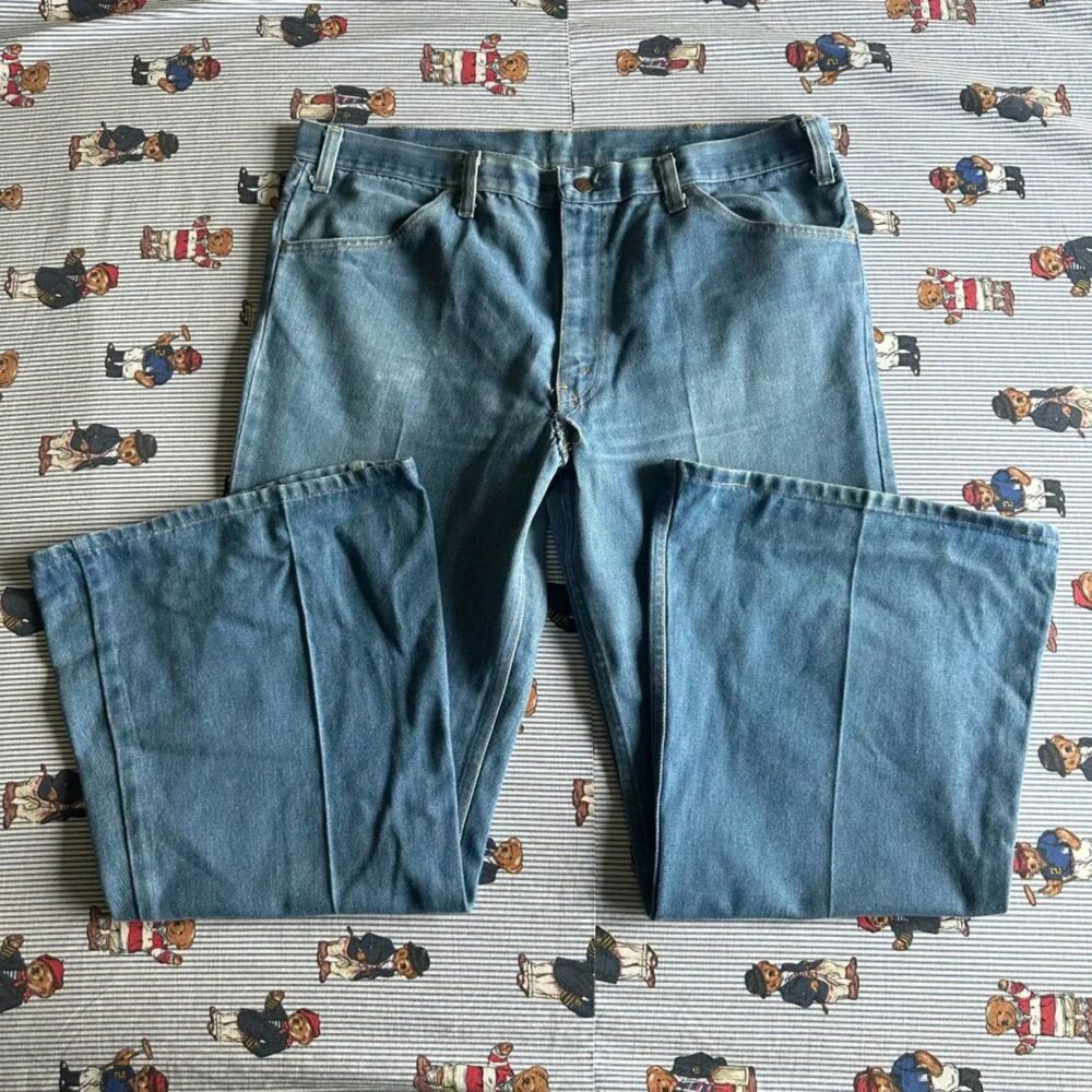 Vintage 70s 684 Style Bellbottom Flared Denim Jeans Size 38X30